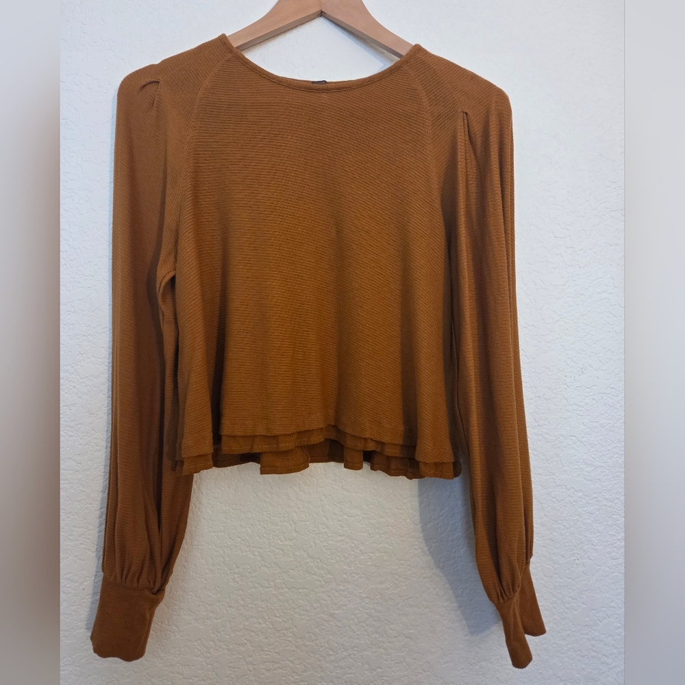 Free People Billie Cropped Bishop Sleeve Top  | Size XS